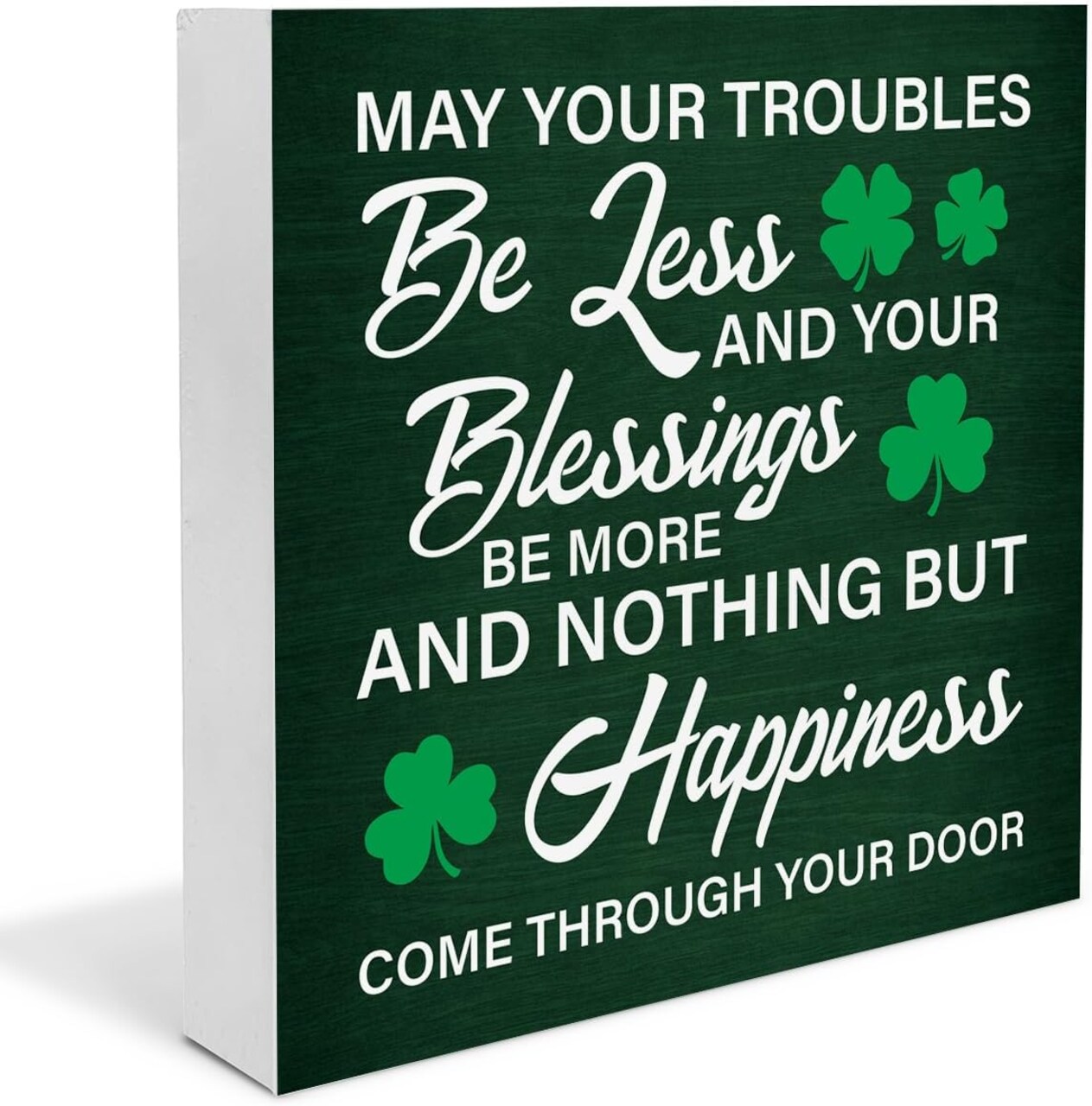 St. Patricks Day Decor May Your Troubles Be Less and Your Blessings Be More Wooden Sign Home Decor for Desk Table Shelf 5 x 5 Inches, Irish Blessings Decor